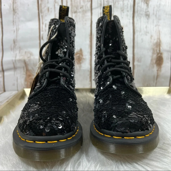 Dr.Martens 1460 Pascal Reversible Flipped Sequin Black/Silver Boots NEW - Picture 7 of 15